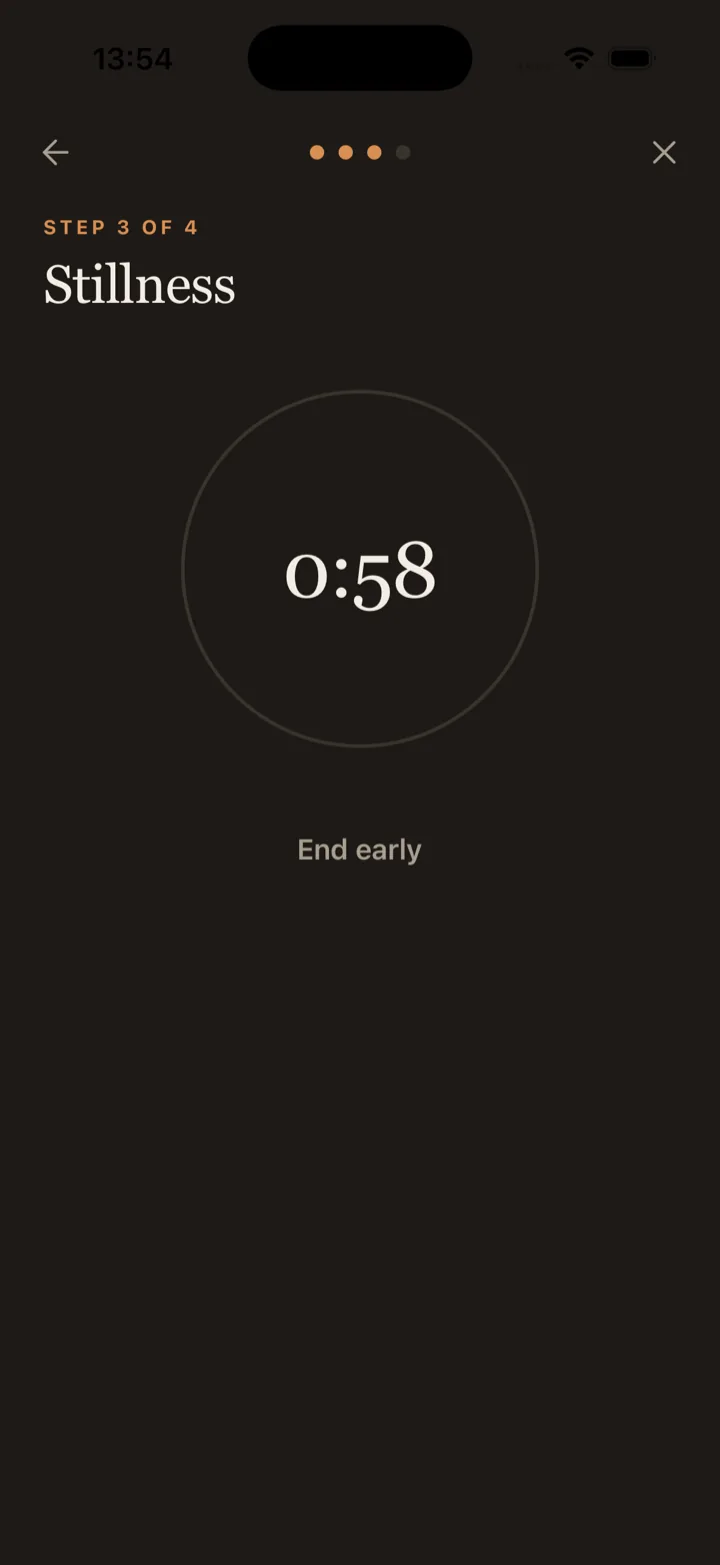 Stillness step: a circular three-minute countdown